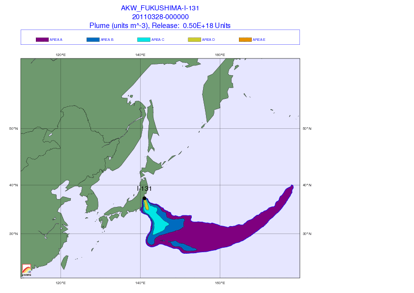 Ausbreitung der Wolke von Fukushima/permanente Freisetzung/Jod-131