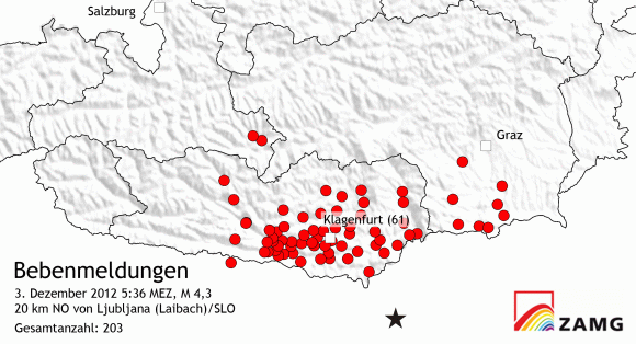Erdbeben aus Slowenien in Österreich stark verspürt