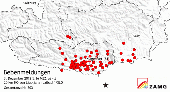 Erdbeben Slowenien M4.3 Dezember, 3, 2012