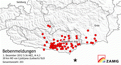 Erdbeben Slowenien M4.3 Dezember, 3, 2012