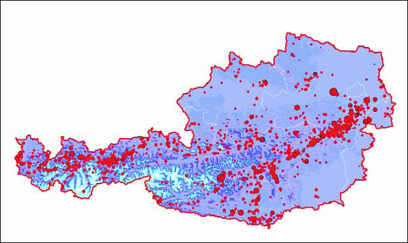 Epizentrenkarte von Österreich