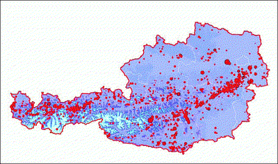 Epizentrenkarte von Österreich