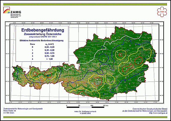 Erdbebenzonen der Baunorm ÖNORM EN 1998-1.