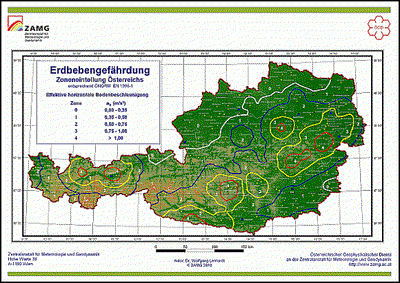 Erdbebenzonen der Baunorm ÖNORM EN 1998-1.
