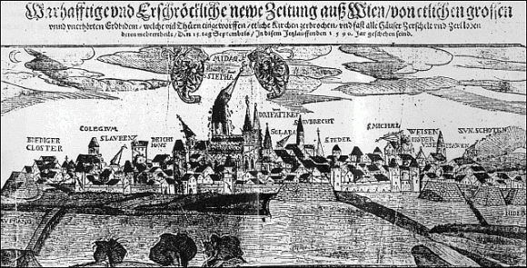 Zeitgenössische Flugschrift über die Auswirkung des Erdbebens vom 15. September 1590 in Wien (Augsburg 1590)