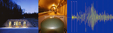 Breitband-Station und Seismogramm vom Conrad Observatorium 