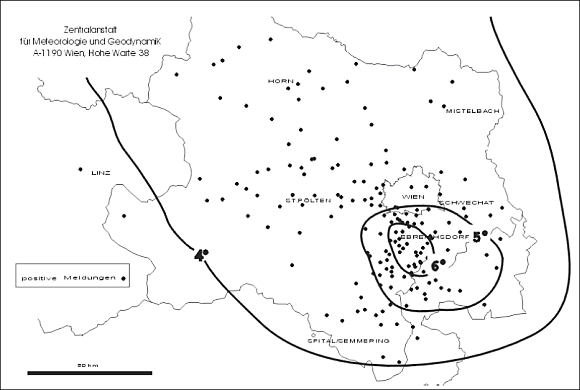 Isoseistenkarte des Erdbebens in Ebreichsdorf, 2000.  ©  ZAMG Geophysik