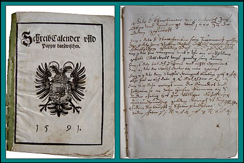 Schreibkalender 1591 aus dem Stiftsarchiv Klosterneuburg.