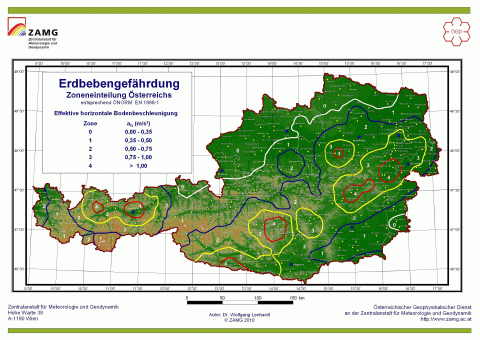 Erdbebengefährdung Zoneneinteilung Österreich entsprechend der ÖNORM EN 1998-1