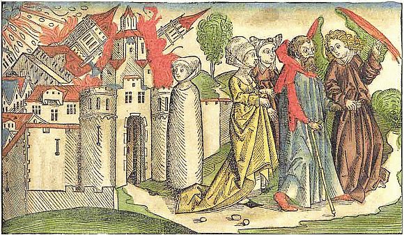 Holzschnitt aus der 'Weltchronik' von Hartmann Schedel, 1493. 'Und der Engel nahm das Rauchfaß und füllte es mit Feuer vom Altar und warf es auf die Erde, und Donner folgten, Getöse, Blitze und Beben.' Offenbarung 8,5. © ZAMG Geophysik Hammerl