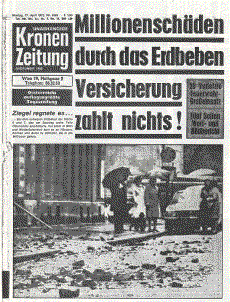 Krone-Schlagzeile am Tag nach dem Beben in Seebenstein/Pitten 1972 
