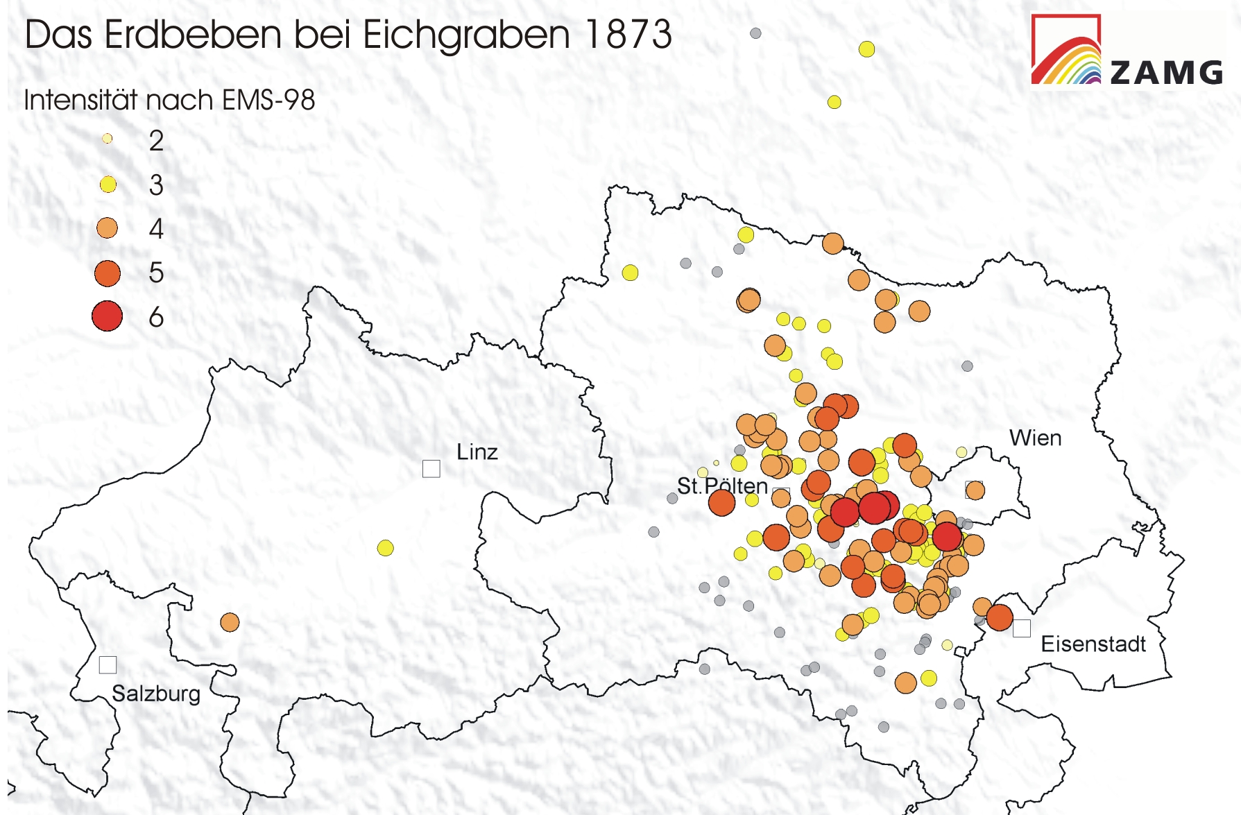 Lokalintensitäten Erdbeben Eichgraben 1873