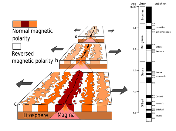 Magnetostratigraphie an der Ozeanischen Kruste. © USGS