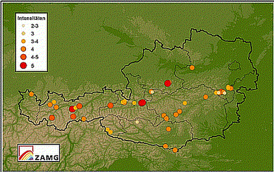 Verspürte Erdbeben in Österreich 2011