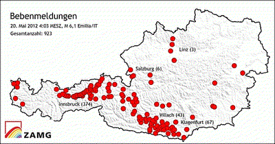 Bebenmeldung zum Beben in Norditalien am 20. Mai 2012