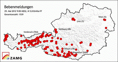 Bebenmeldung zum Beben in Norditalien am 29. Mai 2012