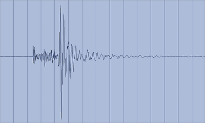 Registrierung des Erdbebens südlich von Wattens, Tirol, am 3. Juli 2012 an der Station WTTA des Österreichischen Erdbebendienstes (etwa 1 km vom Epizentrum entfernt). Die Abbildung zeigt einen 15 Sekunden langen Ausschnitt.