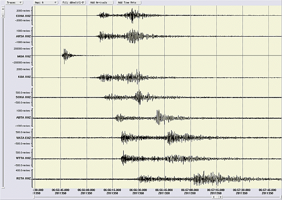 Seismogramme des Erdbebens in Molln am 16. Dezember 2011