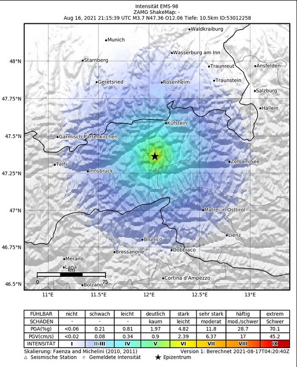Ein nächtliches Erdbeben erschüttert den Raum Wörgl in Tirol