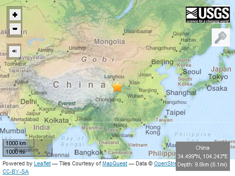 Schweres Erdbeben in China am 22. Juli 2013