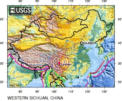 Das Lushan-Erdbeben in China am 20. April 2013 Karte
