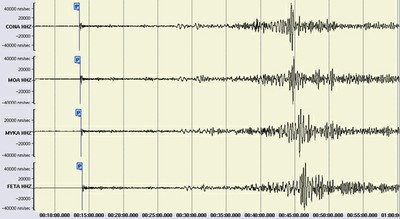 Das Lushan-Erdbeben in China am 20. April 2013 Seismogramm