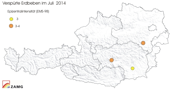 Erdbeben im Juli 2014 - Epizentrenkarte