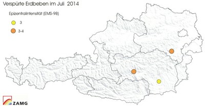 Erdbeben im Juli 2014 - Epizentrenkarte