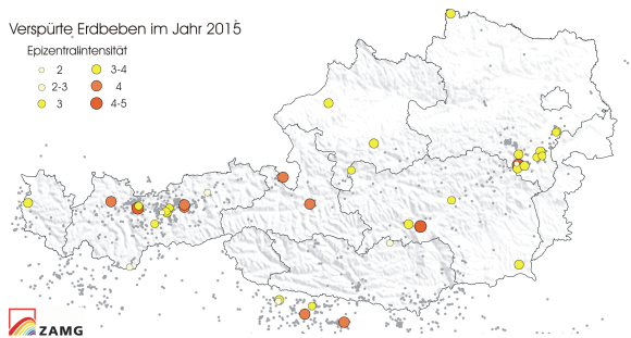 2015: relativ wenige spürbare Erdbeben in Österreich