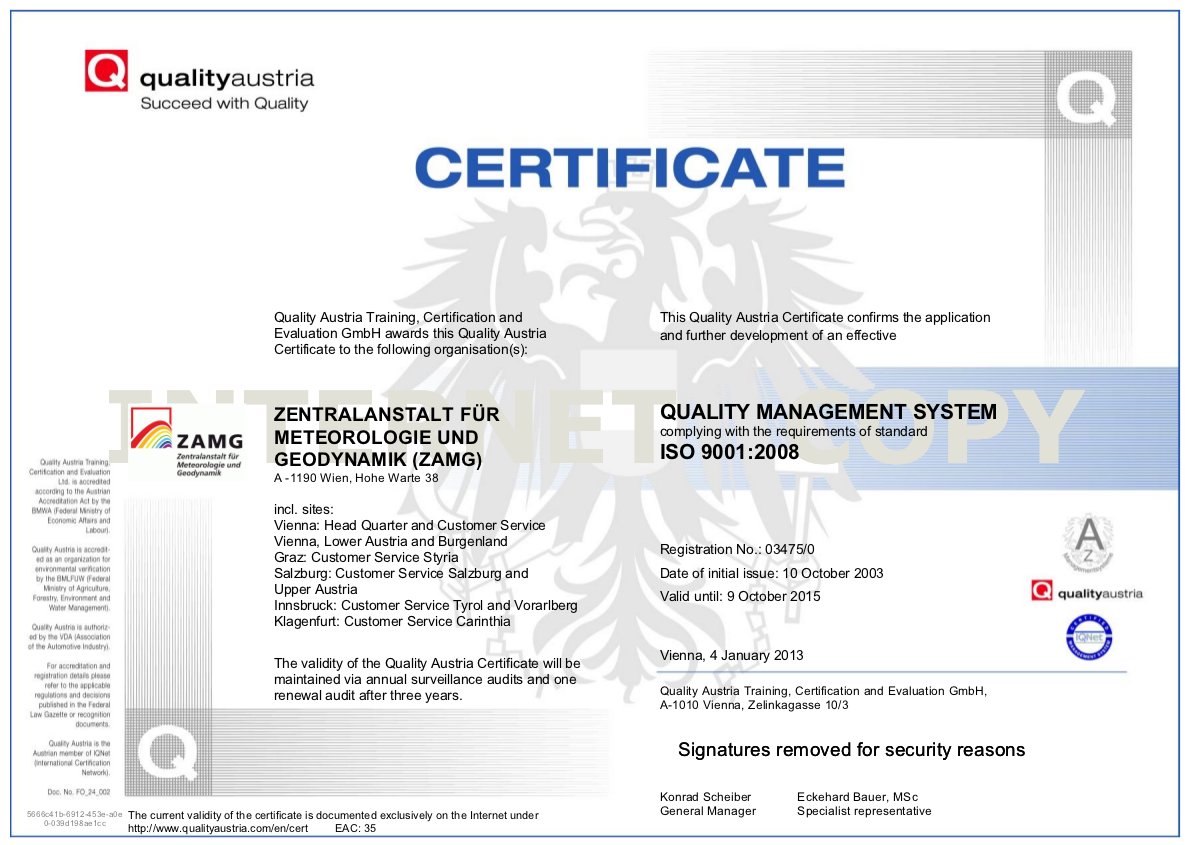 ZAMG ISO 9001 Certification (© ZAMG)