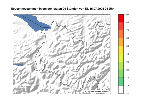 Karte der 24h-Neuschneesummen